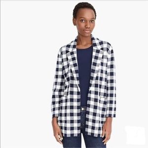 JCREW Large Sophie Sweater Blazer Gingham Checkered Navy Ivory